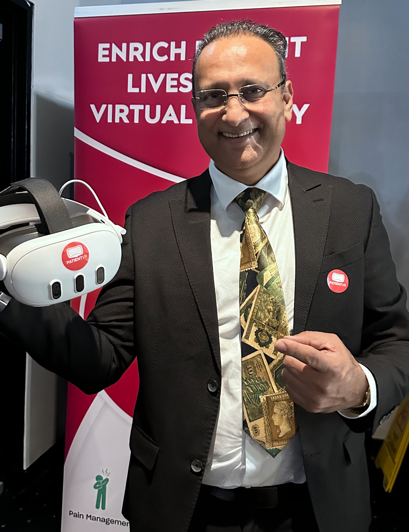 Mike Vasavda with PatientVR MetaQuest headset