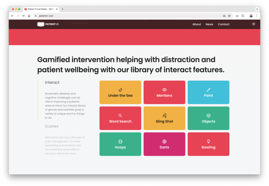 PatientVR Interact VR uses head tracking and is a hands free VR app for patients to use